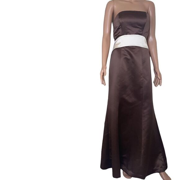 Bill Levkoff gown Chocolate brown bridesmaid dress Strapless Formal Dress SZ 8 - Picture 4 of 14